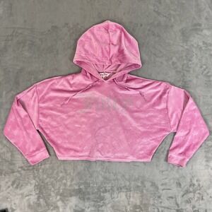 Juicy Couture Sleepwear Hoodie Top Womens M Pink Velour Rhinestone Spellout Crop